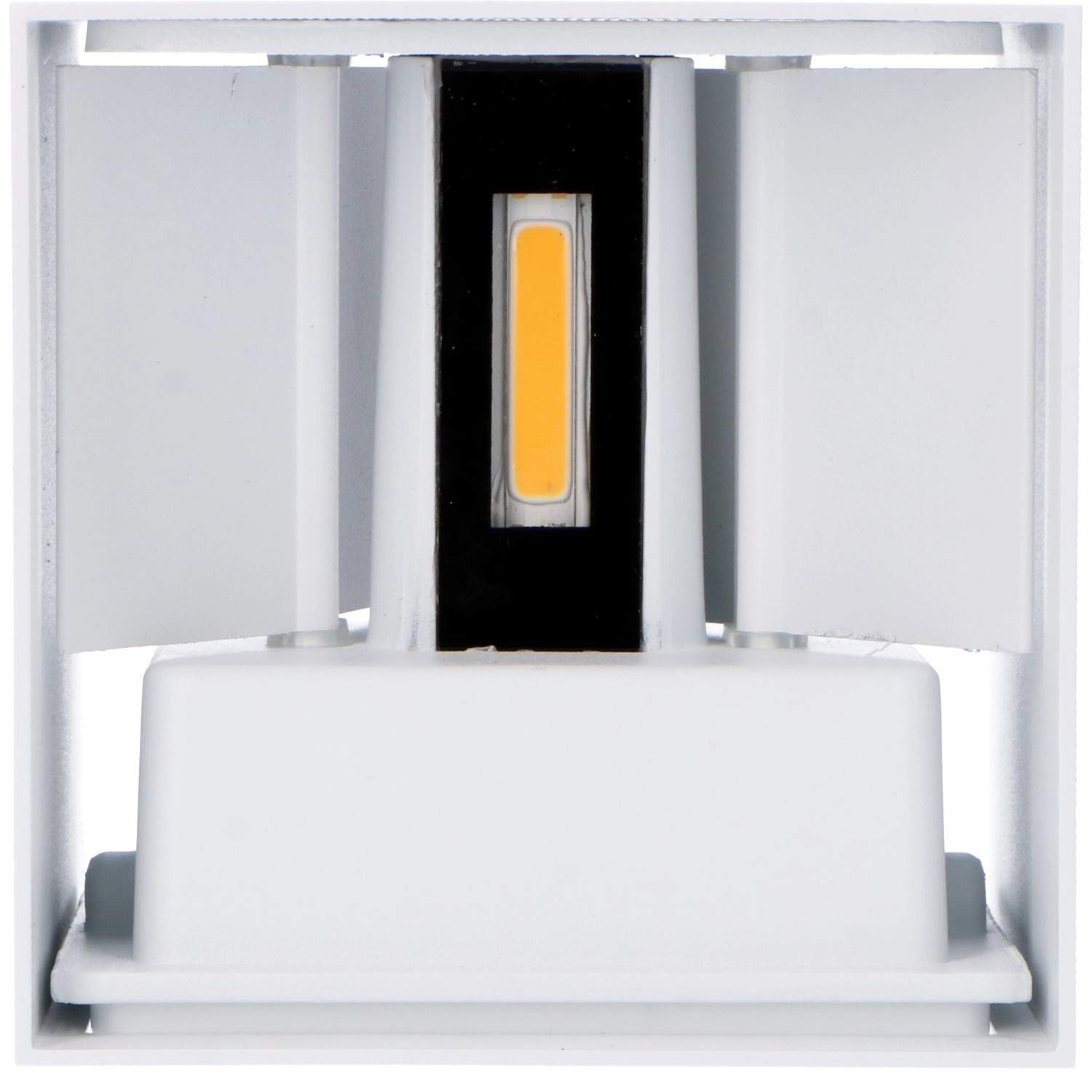 Weiße, eckige LED`s light Außenwandleuchte mit verstellbarem Lichtstrahl für Garten und Hauswand.