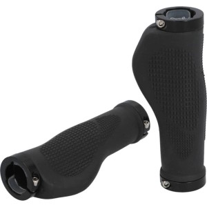 Schwarze Fischer Ergo Lenkergriffe für Fahrräder, ergonomisch geformt für Komfort und sicheren Halt.