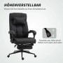 Schwarzer ergonomischer Bürostuhl mit Fußstütze, höhenverstellbar, in Leinenoptik. Ideal für lange Arbeitszeiten.