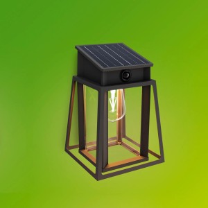 Schwarze Philips Lysin Solar Wandleuchte mit Solarpanel und Bewegungsmelder.