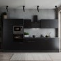 Respekta Küchenzeile Oliver 340 cm Schwarz mit E-Geräten und Spüle.
