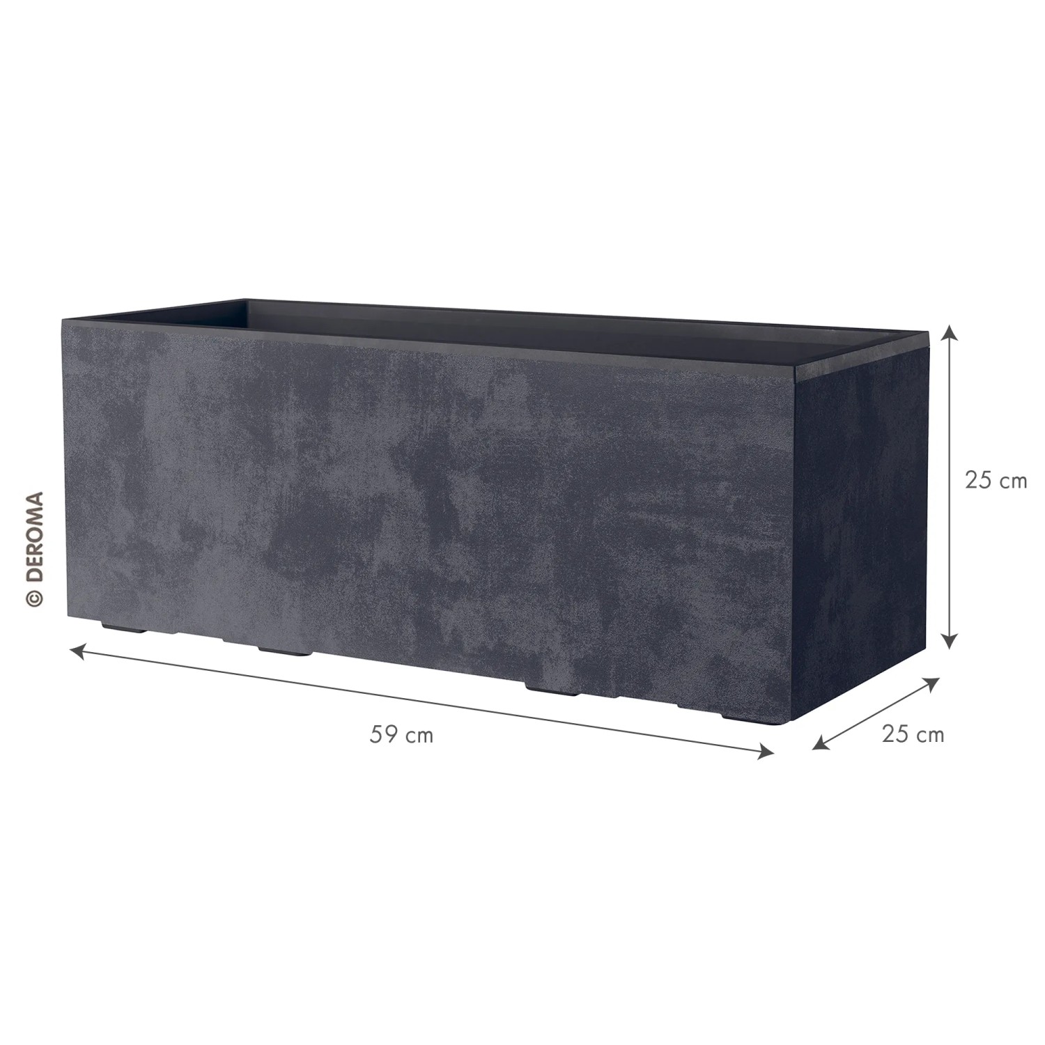 Deroma Millennium Pflanzkasten, 59x25x25 cm, anthrazit, aus Kunststoff mit Wasserreservoir.
