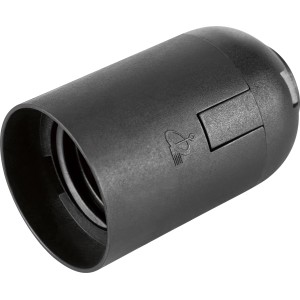 Schwarze E27 Lampenfassung aus Kunststoff für Lampeninstallationen.