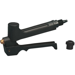 Schwarzes Gloria Kunststoff-Schnellschlussventil mit Siebrohr und Überwurfmutter für Drucksprühgeräte.