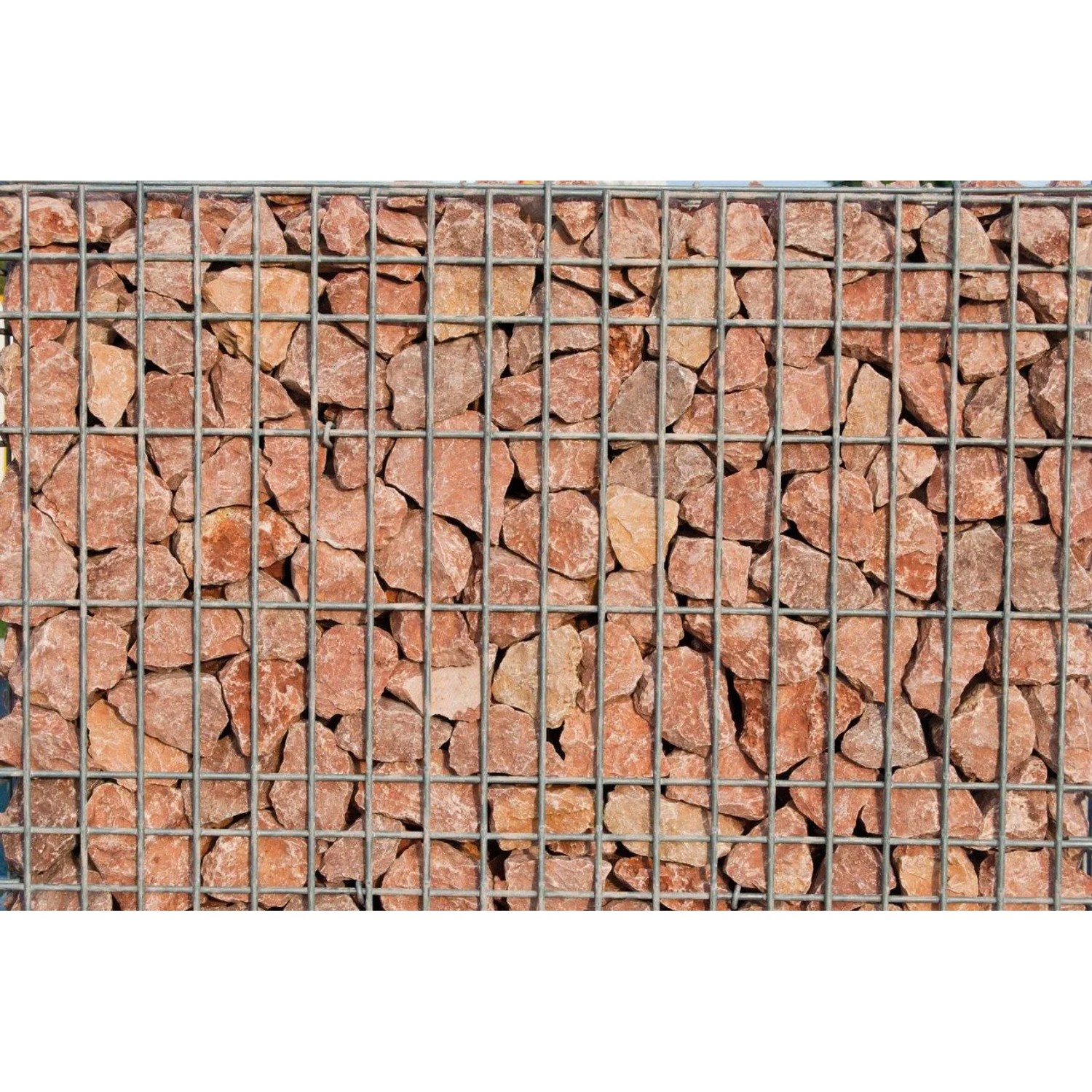 Scherf Fertig-Gabione mit rot-braunem Marmorbruch, 100x50x100 cm, für Mauersysteme.