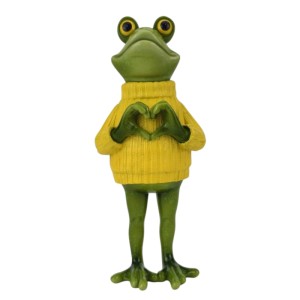 Gelber Deko-Frosch mit Pulli und Herz, 19 cm, Gartendekoration.