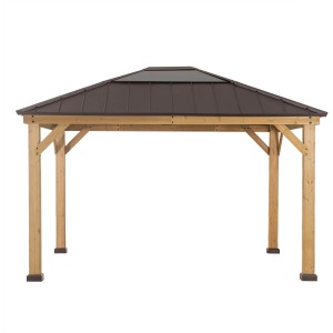 Brauner Sunjoy Gazebo Bruri aus Zedernholz, 393x335 cm, mit Stahl-Polycarbonat-Dach.