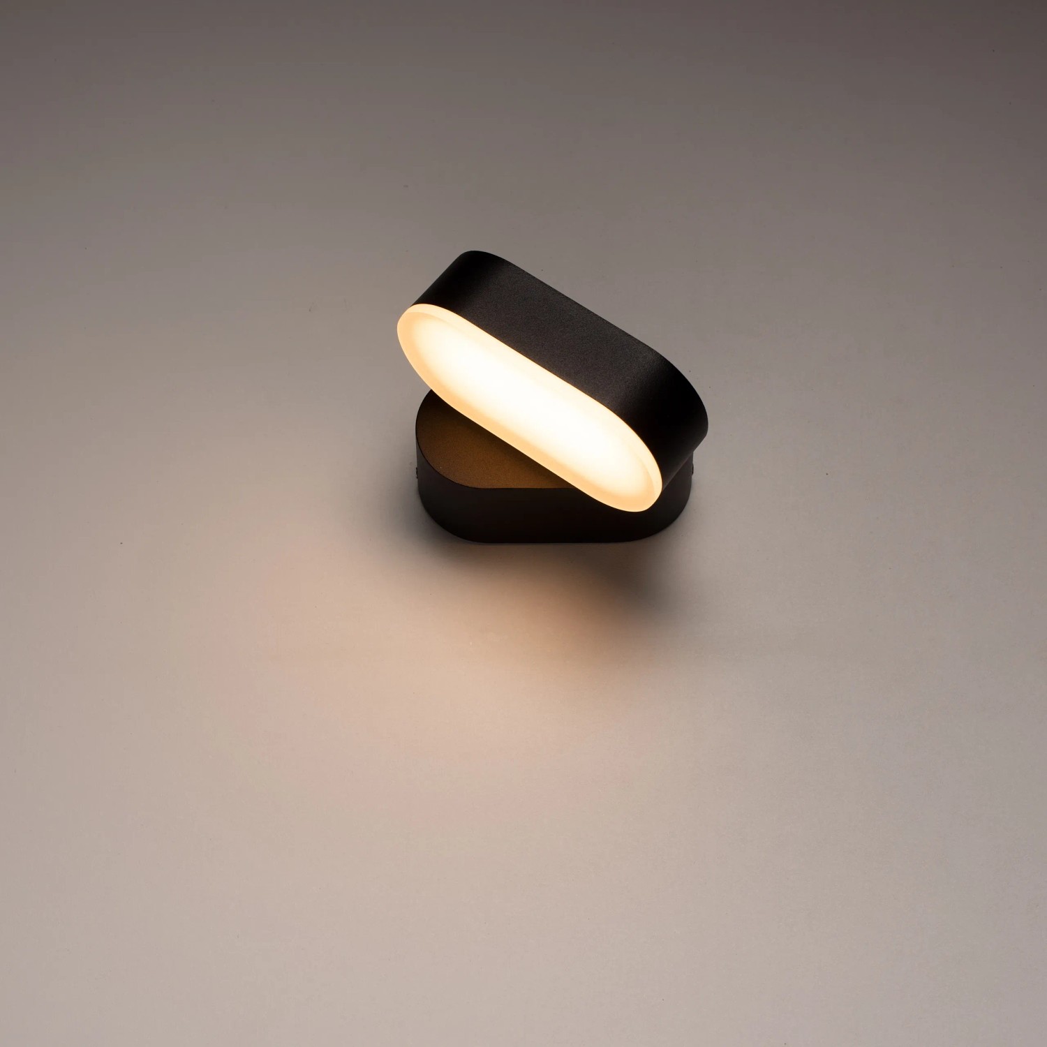 Ovale, drehbare LED Außenwandleuchte in Schwarz für flexible Beleuchtung.