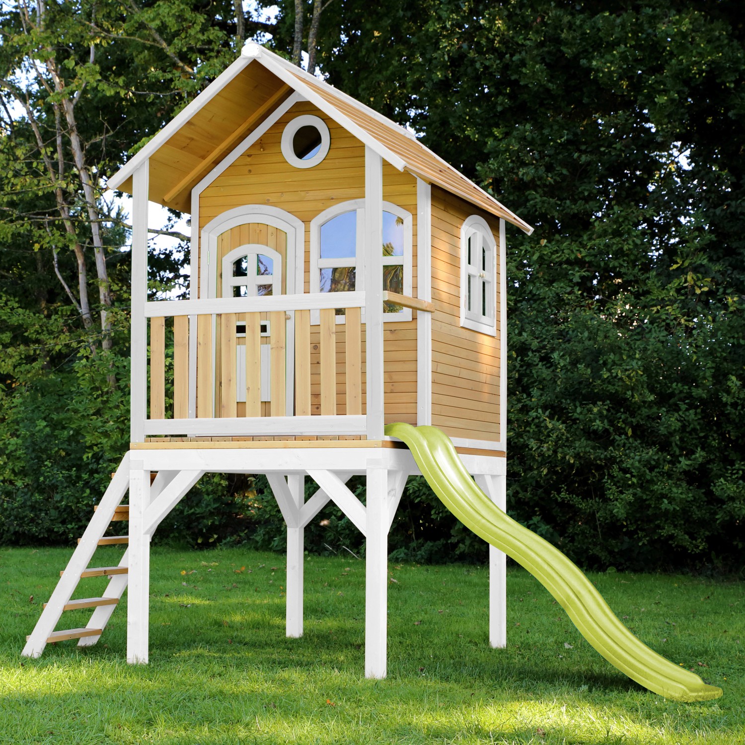 Axi Spielhaus Laura Braun/Weiß mit Rutsche Hellgrün 318 x 272 x 191 cm