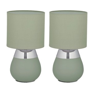 Relaxdays Tischlampe Metall Grün 2er Set mit Stoffschirm 32 cm x 18 cm