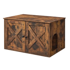 Feandrea Katzenklo-Schrank, 80x53x50 cm, braun, mit Holztüren und seitlichem Eingang.