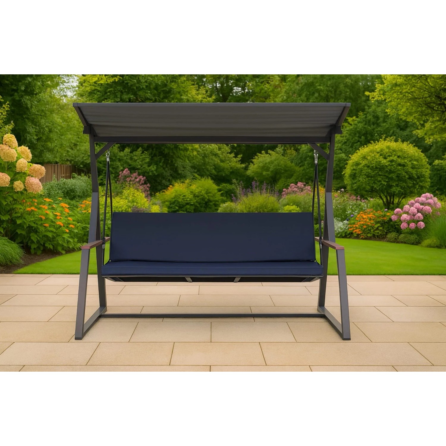 Marineblaues Kissen-Set für Hollywoodschaukel, 150x50x7cm, für 3-Sitzer Schaukel.