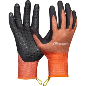 Gebol Arbeitshandschuhe Clivia Gr. 8, orange mit schwarzen Noppen für sicheren Halt.