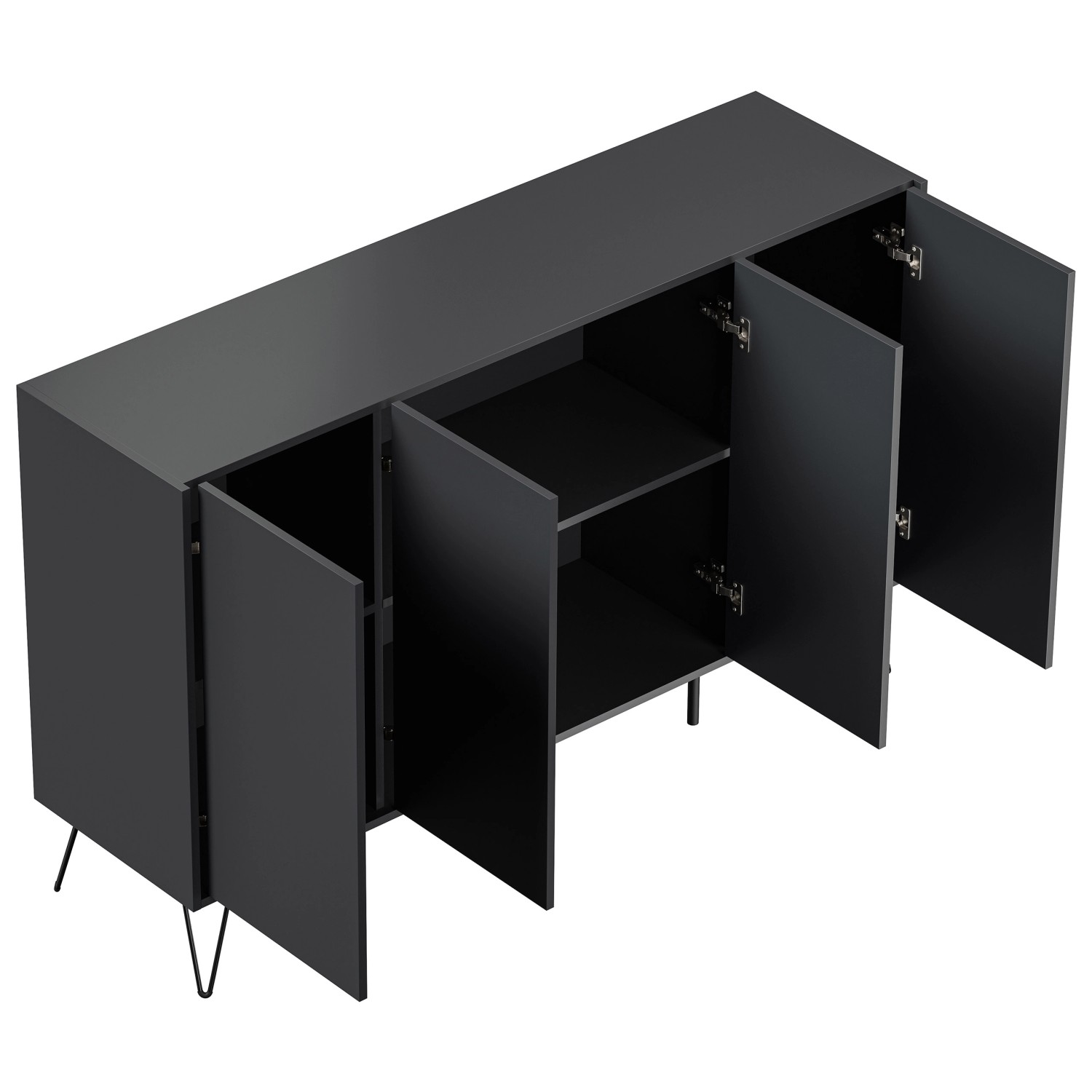 Posseik Sideboard Industrial P, 155 cm, Grafit, mit 4 Türen und Schubladen.