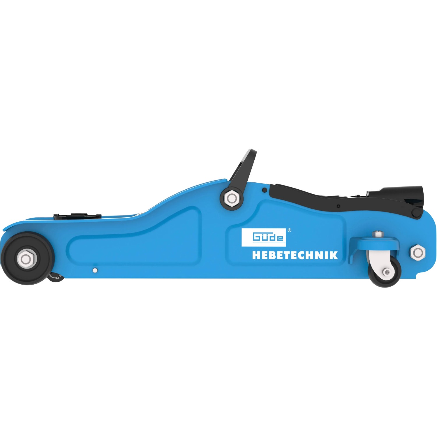 Blauer Güde Rangierwagenheber GRH 2/330 L mit 2 t Hubkraft für Werkstatt und Garage.