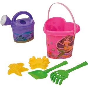 Happy People Sandspielzeug Set, 6-teilig: Eimer, Gießkanne, Schaufel, Harke und Förmchen.