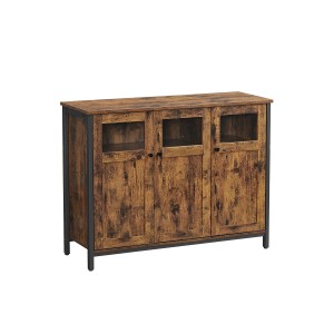 Vasagle Sideboard in Braun-Schwarz mit Glastüren für Wohnzimmer.