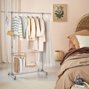 Songmics Kleiderständer Pataye 2 Stangen Ausziehbar Silber