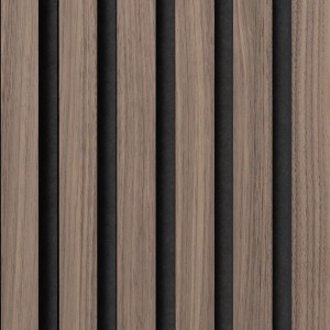 Akustikpaneel Wandverkleidung Walnuss mit schwarzem Akustikfilz, 60 cm, 2 Stück.