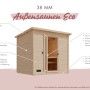Karibu Saunahaus Arvi 1 Set, terragraues Holzhaus mit Ofen und integrierter Steuerung.