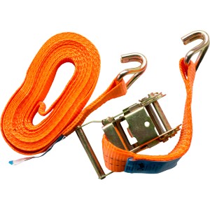 Simatix Zurrgurt, 6 m, orange, mit Haken und Ratsche zur Ladungssicherung im Transport.