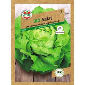 Samenpackung Sperli Bio-Kopfsalat Suzan, robuste Sorte für feste, knackige Salatköpfe.