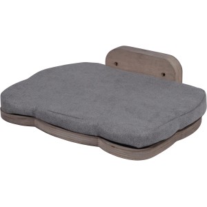 Katzenbett aus Holz, Teil des 3-tlg. Dobar Katzenmöbel-Sets, mit grauem Kissen zur Wandmontage.