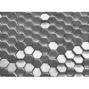 Fototapete mit grau-weißen Hexagon-Muster für die Wand, 3,50x2,55m, FSC®-zertifiziert.