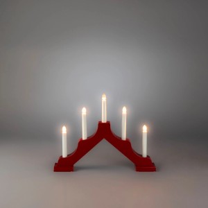 Konstsmide Holzleuchter rot, 5 leuchtende LED-Kerzen, festliche Weihnachtsdekoration für Innen.