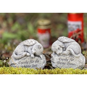 Flower Power Grabdeko: Hund und Katze auf Stein, 2-fach sortiert. Tierfiguren als Grabschmuck.