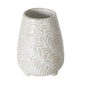 Weiße Boltze Vase Ortega mit Reliefmuster, 11 cm hoch. Dekorative Blumenvase für Wohnräume.