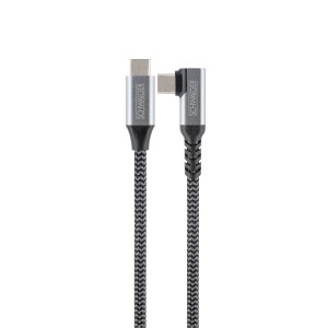 Schwaiger USB-C Kabel mit gewinkeltem Stecker, grau-schwarz geflochten, für Handy-Zubehör. Ideal für enge Anschlüsse.