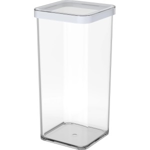 Transparente Rotho Vorratsdose Premium Loft, 1,5 l, mit weißem Deckel und Dichtungsring.