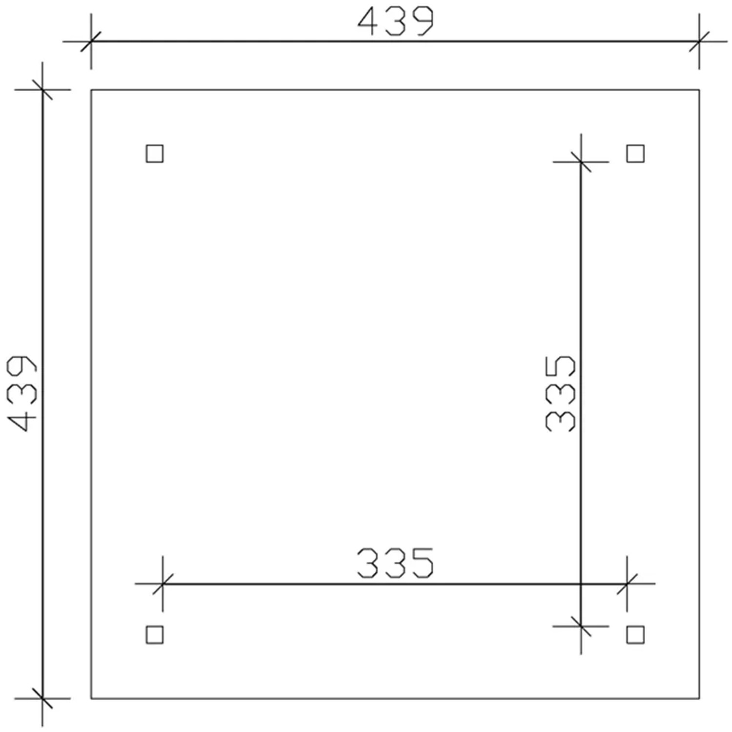 Grundriss Skan Holz Pavillon Cannes 2, 359x359 cm, Schiefergrau lasiert, mit Maßangaben.