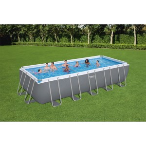 Bestway Stahlrahmenpool-Set PowerSteel mit Sandfilteranlage, 640x274x132cm, grau, mit Badenden.