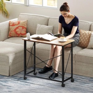 HOMCOM Klappbarer Schreibtisch Eiche, 80 cm, mit Rollen, als mobiler Wohnzimmertisch oder Home Office.