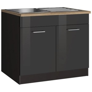 Held Möbel Spülenunterschrank Mailand, 100 cm, Hochglanz Graphit mit Spüle.