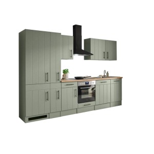 Respekta Küchenzeile Anton Landhaus Schilfgrün 310 cm mit Einbau Herd-Set