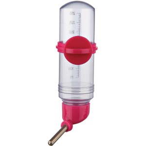 Trixie Kleintiertränke 250ml mit Schraubbefestigung und Kugelventil, transparent/pink.