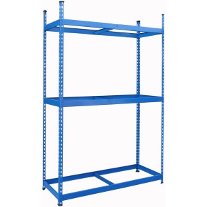 Blaues Atrox Reifenregal aus Stahl mit drei Regalböden für Werkstatt & Garage.