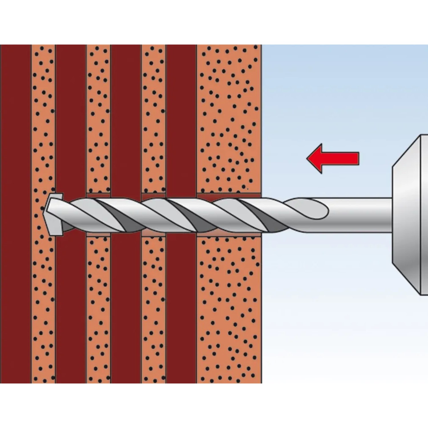 Illustration: Fischer Duopower Dübel beim Spreizen in Lochsteinwand.