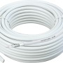 Aufgerolltes, weißes Schwaiger Koaxialkabel 90 dB, 20 m, mit angeschnittenem Ende.