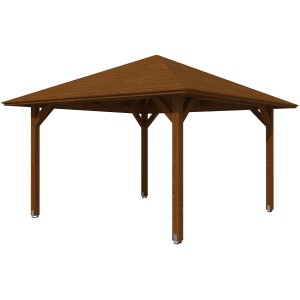 Skan Holz Pavillon Cannes 2, nussbaum lasiert, 359x359 cm. Gartenlaube aus Holz mit robusten Pfosten.