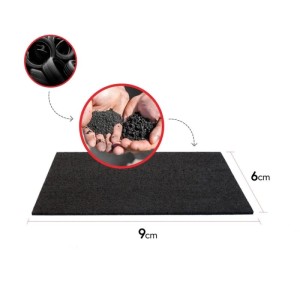 Schwarzes Bauheld Terrassenpad 9x6x0.8cm aus Gummigranulat. Robustes Material für Trittschalldämmung auf Terrassen.