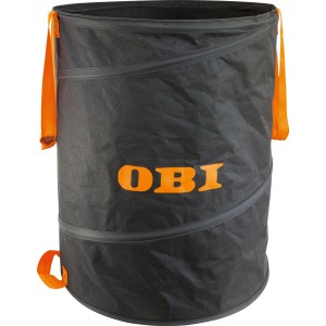 OBI Gartensack Pop-Up, 170 l, grau mit orangen Tragegriffen.