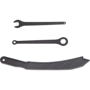 Zubehör für CMI Tischkreissäge: Schraubenschlüssel und Schiebestock.