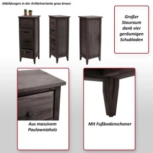Graue MCW Kommode H18 mit vier Schubladen und Fußbodenschonern.