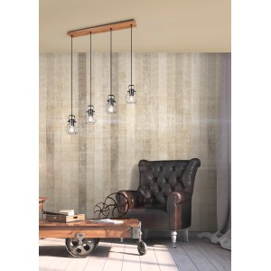 Trio Pendelleuchte Madras 4-flammig Silber antik-Holz