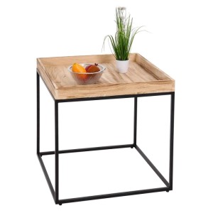 Quadratischer Beistelltisch K71 mit Holzplatte in Naturfarben und schwarzem Metallgestell.
