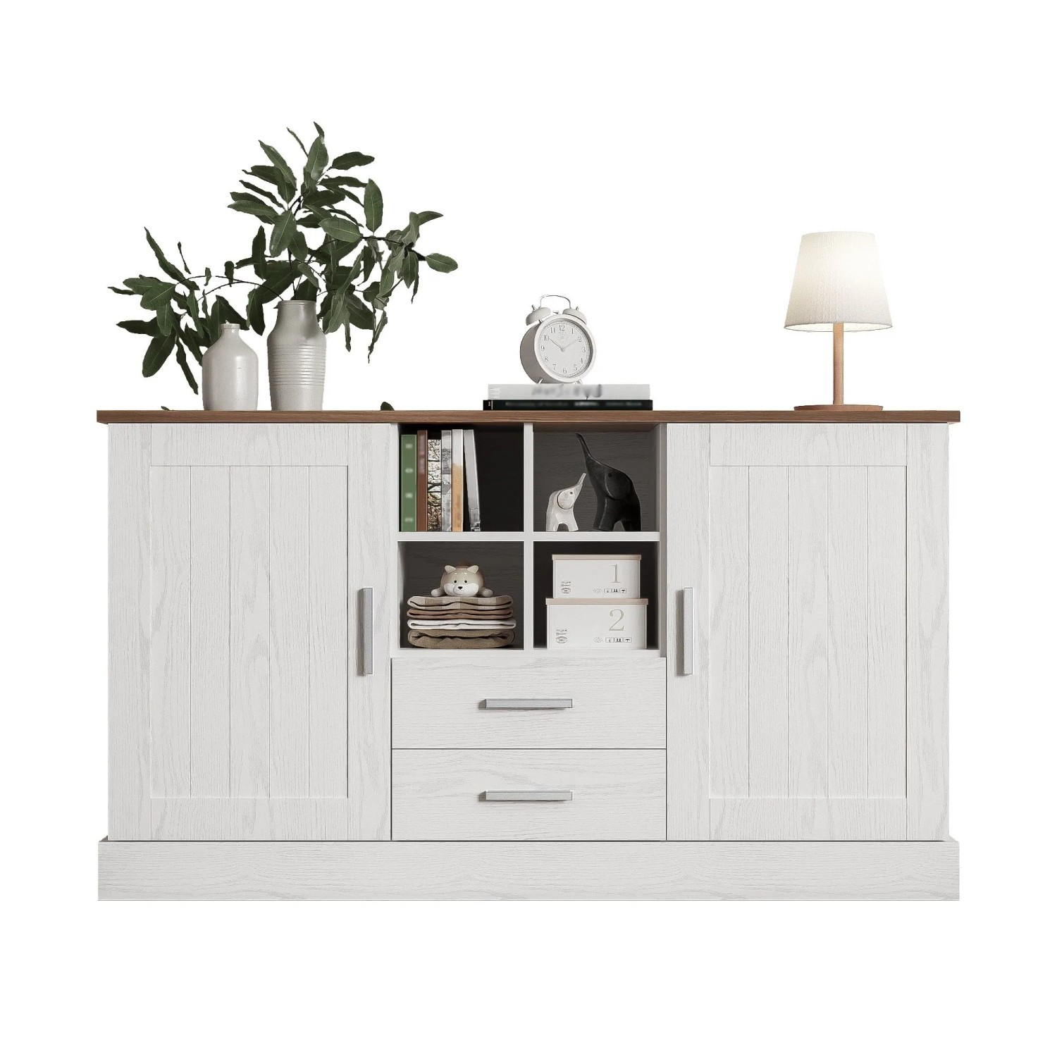 okwish Sideboard mit 2 Türen 2 Schubladen Wohnzimmer 140x40x79cm Weiß_9